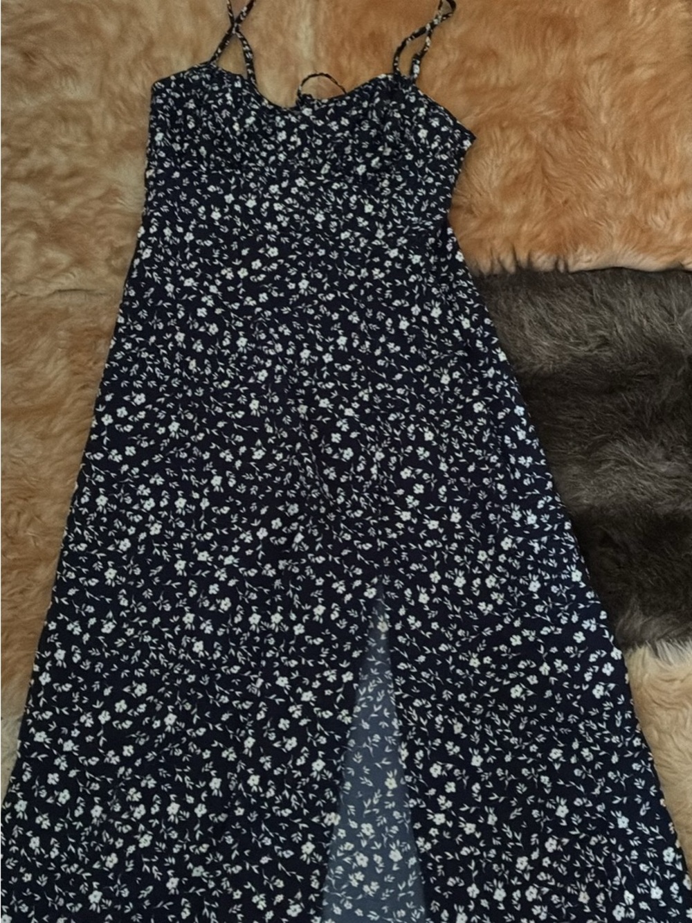 Navy Floral Spaghetti-Strap Kids Dress